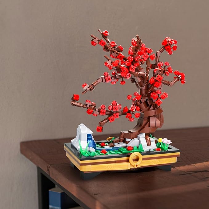 Plum Blossom Bonsai Tree Building Set, Small Building Blocks Set, for Kids Adults Chinese Flower Blocks Sets Home Office Decor for Adults Gift for Kids Age 6+,Red,483 Pieces 63004