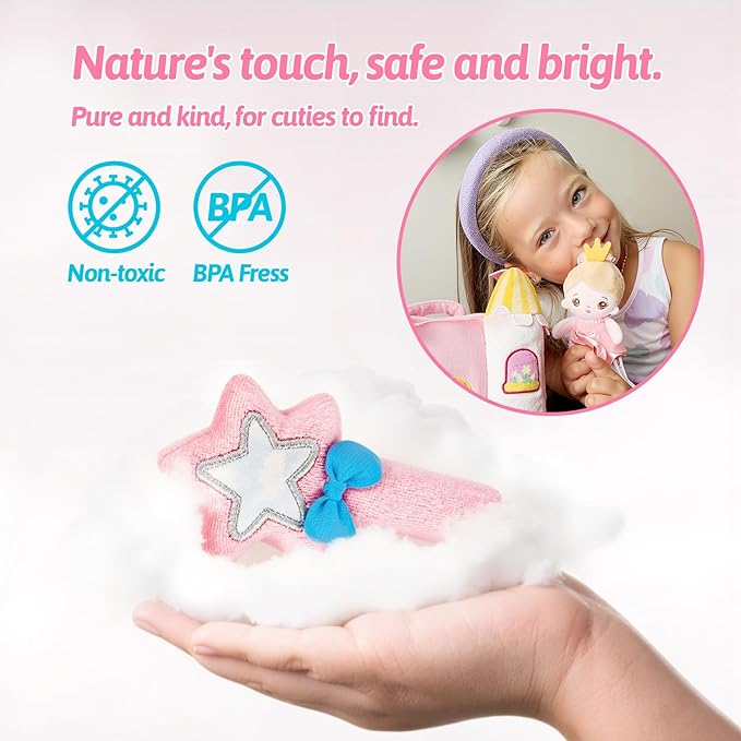OUOZZZ Princess Castle Toys for 1-3 Year Old Girl Baby Doll Plush Toy House Stuffed Animal Toy Set - Sensory Educational Toys for 12-18 Months Infant - Fisrt Birthday Gifts for Toddler