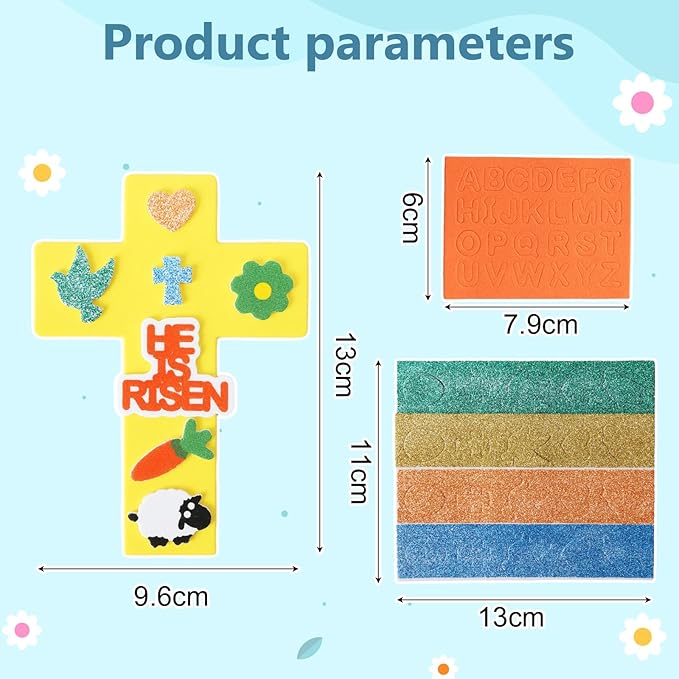 Fennoral 24 Pack Easter Cross Craft Kit for Kids Make You Own Cross Foam Stickers Ornament DIY Easter Arts and Crafts for Spring Party Supplies Easter Decoration