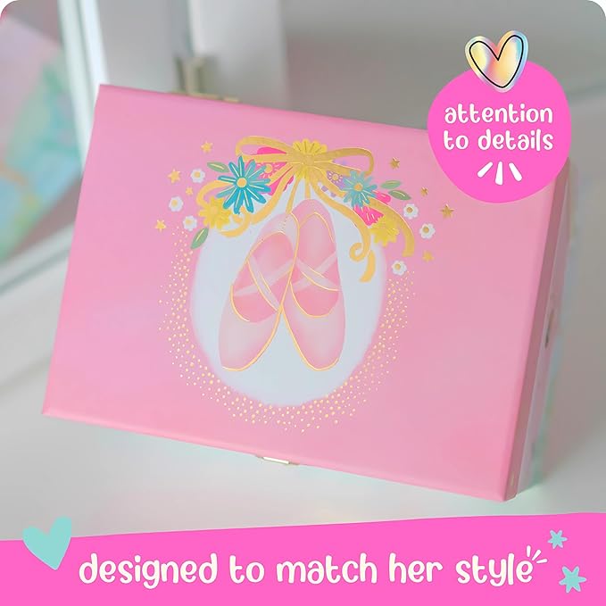 Musical Ballerina Jewelry Box for Girls - Kids Music Box with Spinning Ballerina, Ballet Birthday Gifts for Little Girls, Jewelry Boxes, 6 x 4.7 x 3.5 in - Ages 3-10,Pink