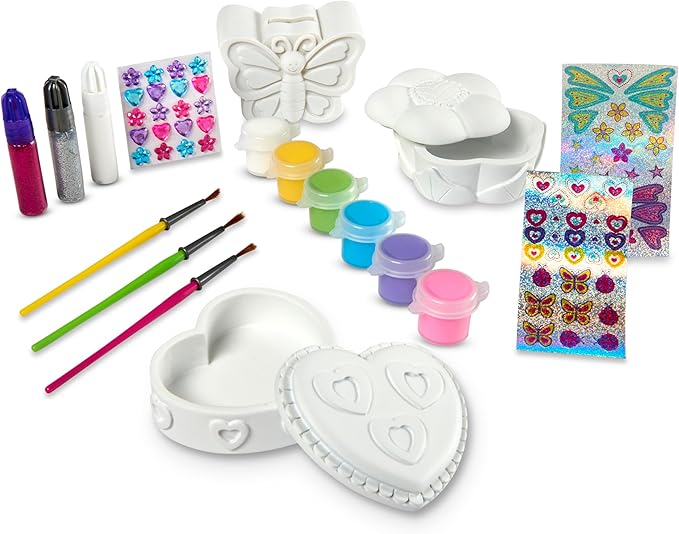 Melissa & Doug Created by Me! Favorite Things Craft Kits Set: Decorate-Your-Own Flower and Heart Treasure Boxes and Butterfly Bank