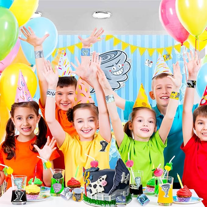 74 PCS Tornado Party Favors, 50 PCS Tornado Stickers 24 PCS Tornado Slap Bracelets Tornado Weather Birthday Party Decorations Supplies for Kids Boys Girls Classroom Rewards