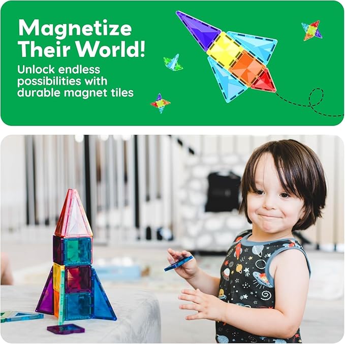 PicassoTiles Magnetic Tiles Building Blocks Mini Size Diamond Series Magnet Toys Travel Size On-The-Go Magnets Construction Sensory Toys Gifts Educational Set STEM Learning Kit Playset PTM40