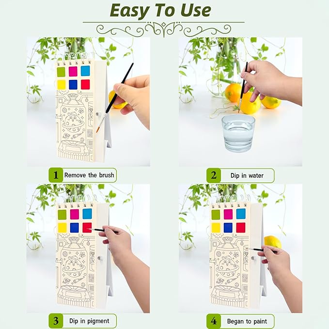 Riomh Watercolor Painting Book for Kids Ages 3-5, Water Painting Easel Book Comes with Brush,Toddler Painting Activities Ages 2-4, Art Craft Gift for Drawing (Animal)