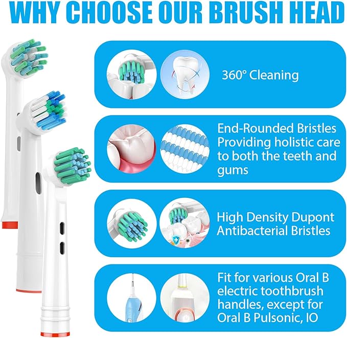12 Pack Replacement Toothbrush Head Compatible with Oral B Braun Pro1000 and More (Pro3000 Pro5000 Pro7000)