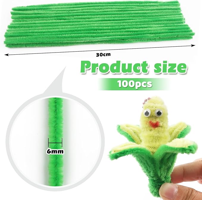 TOAOB 100pcs Pipe Cleaners Light Green Pipe Cleaners Chenille Stems 6mm x 12 Inch Fuzzy Sticks Craft Supplies for Art DIY Crafts Decorations