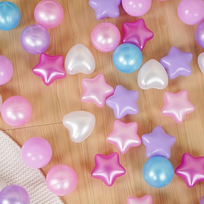 GOGOSO Shape Ball Pits Balls, Star Heart Plastic Play Balls for Toddlers Kids Children, DIY Giant Friendship Bracelet Banner