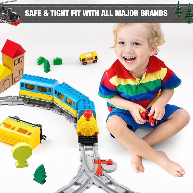 32 Pieces Train Tracks, Classic Railway Track with 20 Curved Tracks, 10 Straight Tracks and 2 Switches Tracks - Compatible with All Major Brands, Toy Track Accessory for Kid, Light Grey