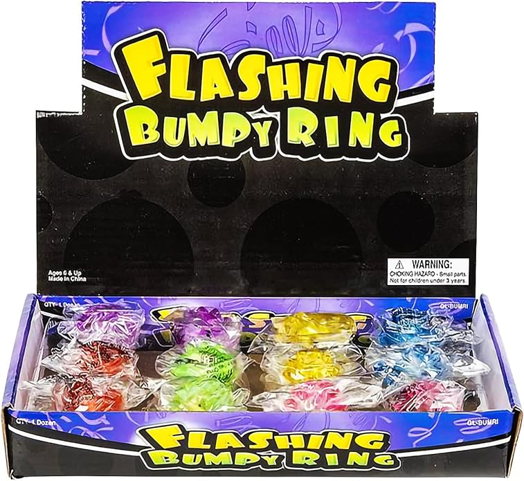 ArtCreativity Light Up Bumpy Rings for Kids, Set of 12, Flashing Accessories for Boys & Girls in Assorted Colors, Light-Up Party Favors for Children, Goodie Bag Fillers and Stocking Stuffers