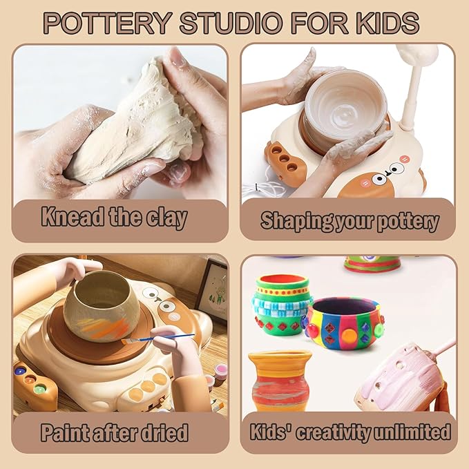 Pottery Wheel for Kids-Clay Sculpting Tools & Painting Kit,DIY Kits Clay Maker for Beginners with 3 Packs Modeling Clays,Birthday Gift for Kids Toys for Girls, Art&Crafts Kits for Kids Ages 8-12