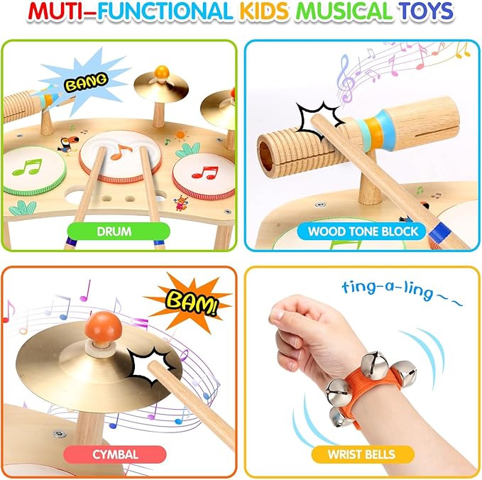 OATHX Kids Drum Set - 11 in 1 Musical Instruments for Toddlers Baby Preschool Educational Musical Toys, Montessori Toys for Kids Ages 1-6