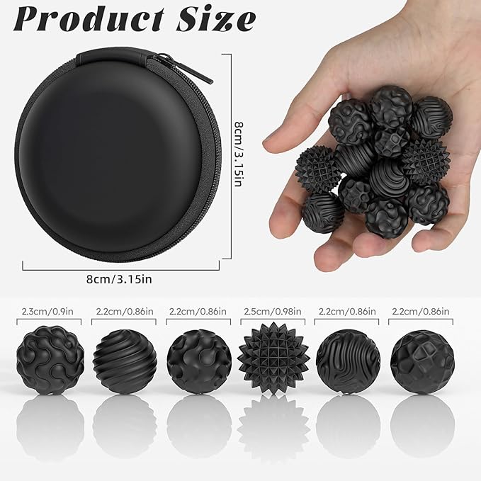 Silicone Magnetic Balls, Fidget Toys for Adults & Teens, 6PCS Stress Balls Fidget Toy, Quiet Magnet Desk Fidgets with Textured, ADHD Anxiety Relief Items, Fun Stocking Suffers Gifts (Black)