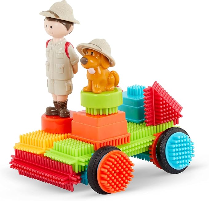 Battat- Bristle Blocks- STEM Interlocking Building Blocks- 85 pc Playset- Reusable Carry Case- Developmental Toys for Toddlers & Kids- Safari Adventure Carrying Case- 2 Years +