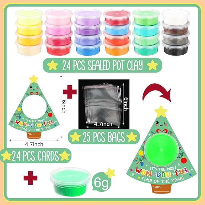 Tioncy 24 Pack Christmas Air Dry Clay Kit Gifts for Kids Christmas Goodie Bag Stuffers Christmas Classroom Prizes Bulk Christmas Stocking Stuffers Modeling Clay Kids Art Crafts Gift for Xmas