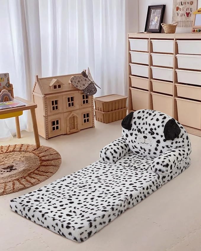 MOONBEEKI Comfy Toddler Chair, Kids Couch Fold Out to Lounger, Foldable Baby Sofa Plush for Girl and Boy Age 18 Months and Up (Dalmatian)