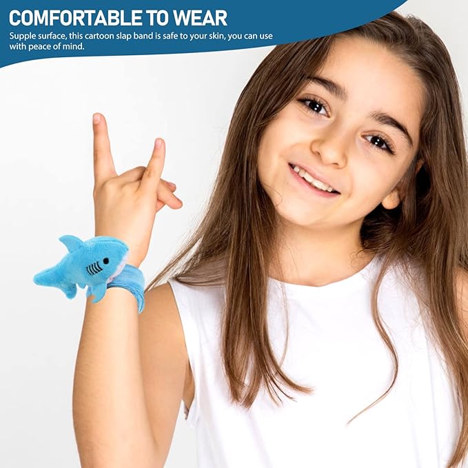 Slap Bracelets, 2Pcs Shark Slap Bracelets Plush Slap Bands Children Stuffed Animal Bracelets Blue