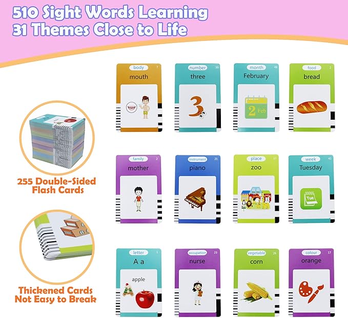 MAYAPHILOS 510 Words Alphabet Talking Flash Cards for 3-8 Years Toddlers, Educational Learning Interactive Toy for Boys Girls Kids Birthday Gifts, Preschool Montessori Speech Therapy Autism Toys Pink