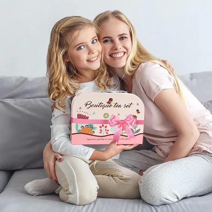 Tea Party Set for Little Girls, 49PCS Princess Tea Time Toys Including Tea Set Dessert Carrying Case, Kids Kitchen Pretend Playset, Montessori Toys for Toddlers 3 - 8 Year Old Girl Birthday Gifts