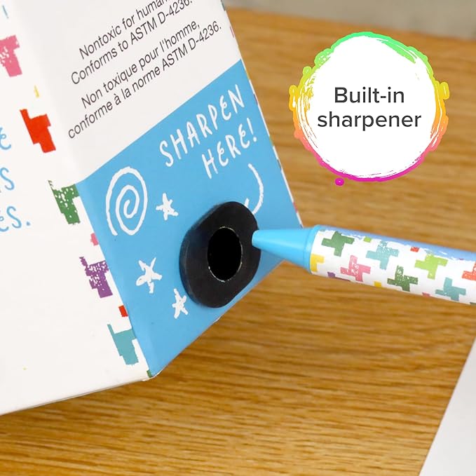 Kid Made Modern Beeswax Crayons for Toddlers & Kids (60 Pieces) - Coloring Non Toxic Crayons with Case & Built-In Sharpener (Ages 3+)