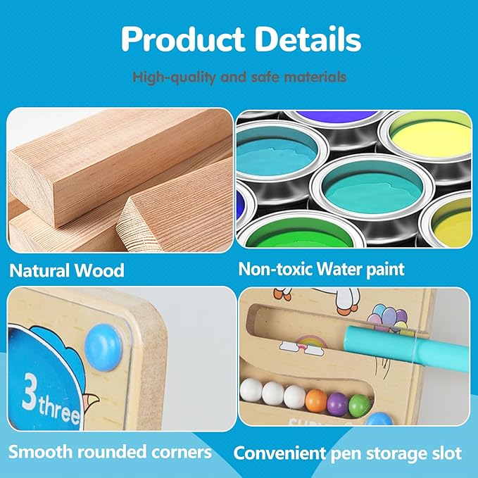 Magnetic Color and Number Maze, Montessori Toys for 3+ Year Old, Wooden Puzzles Activity Board, Learning Educational Fine Motor Skills Travel Toys, for Kids Boy Girl