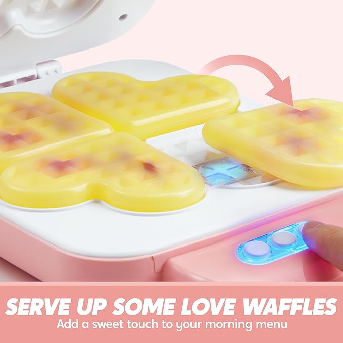 Play Kitchen Toys with Realistic Lights& Sounds, Pretend Play Toy Set for Girls Boy, Color Changing Breakfast Playset, Christmas Birthday Gift for Kids, Pink