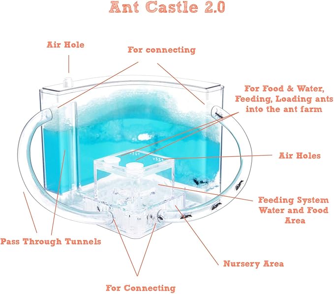 NAVADEAL Ant Farm Castle 2.0 with Connecting Tube, Ant Habitat Science Learning Kit, Best STEM 2021 Educational Kids Toy, Study Insect Behavior at Home & School, Plant Based Blue Gel 3D Maze Ecosystem