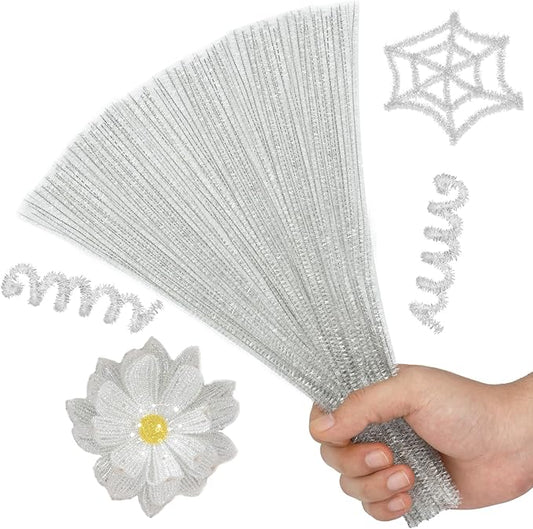 Hssugi Pipe Cleaners, 100PCS Christmas Pipe Cleaners Craft Supplies, Glitter White Pipe Cleaners Bulk Fuzzy Sticks for DIY Art and Craft Projects Home Decoration