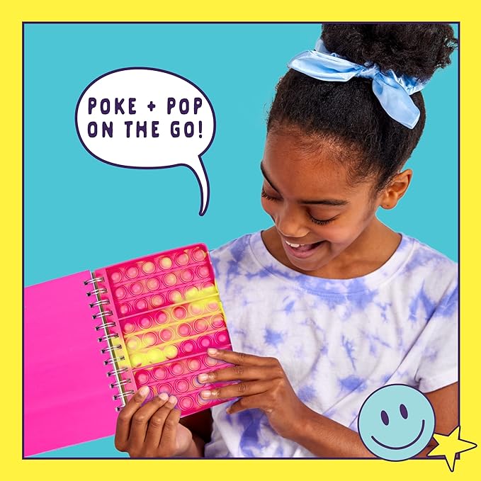 Just My Style Fidgiwear Pink Push & Pop Journal by Horizon Group USA, Poppable Fidget Toy Spiral-Bound Journal, Includes Never-Ending Poppable Fidget Toy Cover & 80 Pages, Pop Fidget Sensory Notebook