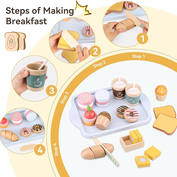 Play Food Sets for Kids Kitchen Wooden Bakery Play Food for Toddlers Pretend Play Toys for Toddlers 3-5 Play Kitchen Accessories for Toddlers Kids Kitchen Playset