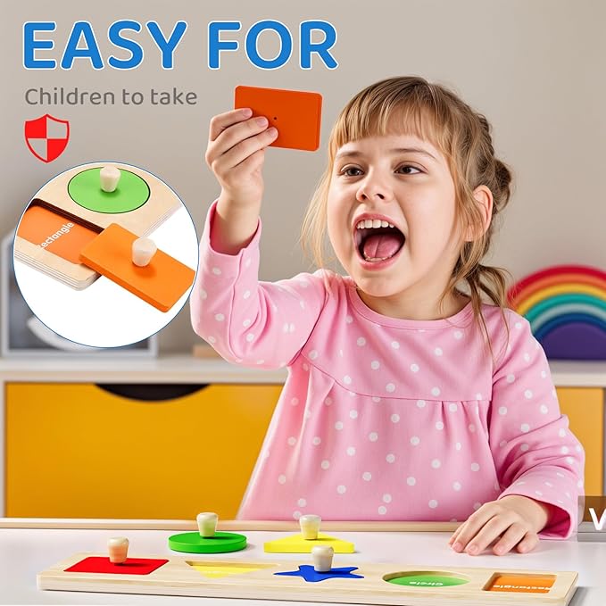 First Jumbo Knob Wooden Shape Puzzles for Toddlers 1-3,Montessori Shapes Sorter Board Toys Puzzle for1 2 Year Old,Preschool Learning Toys for Baby Kids,1-2 Year Old Boy Girl,Stocking Stuffers,Birthday