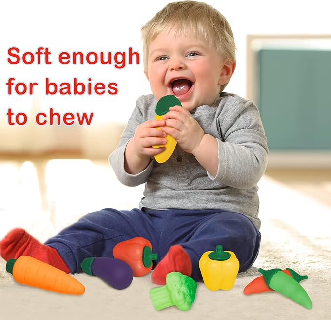 Pretend Play Food Set,Toy Food for Toddler Kids Kitchen Playset,Realistic Vegetables Fake Food Toy Kitchen Accessories,Soft Squeeze Toy Food Assortment