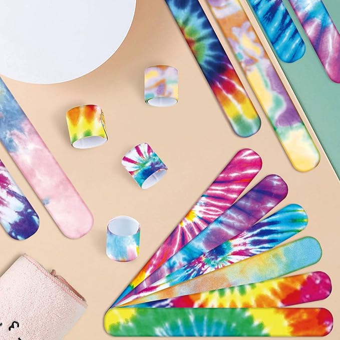 60PCS Tie Dye Party Favors Slap Bracelets, Groovy Wristbands Bracelets Goodie Bag Fillers for Tie Dye Birthday Decorations Supplies for Boys and Girls kids Adults