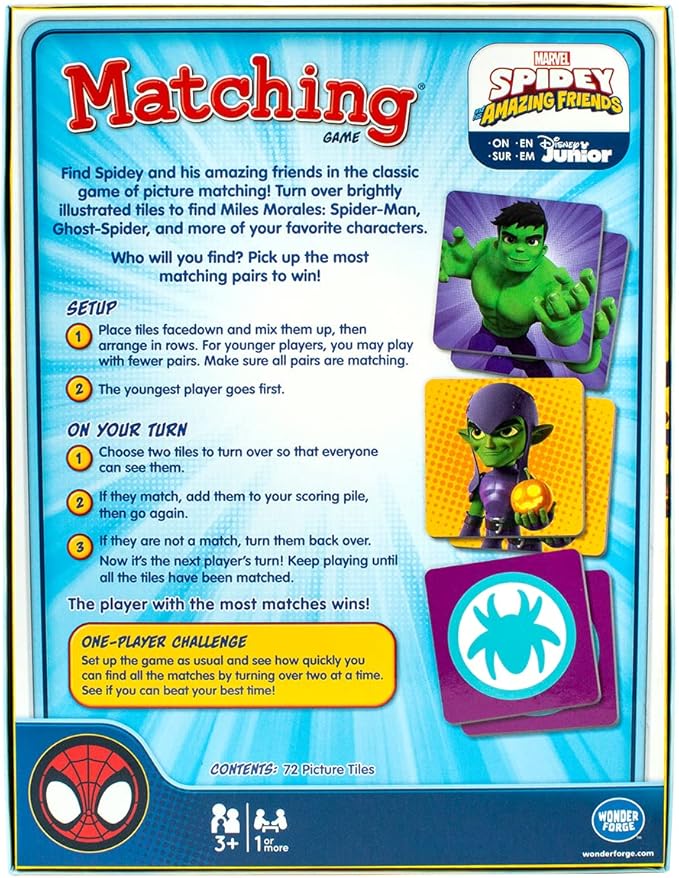 Wonder Forge Marvel Spidey & His Amazing Friends Matching | Build Focus and Memory with Fun Superheroes | Features Favorite Marvel Characters | Ages 3+