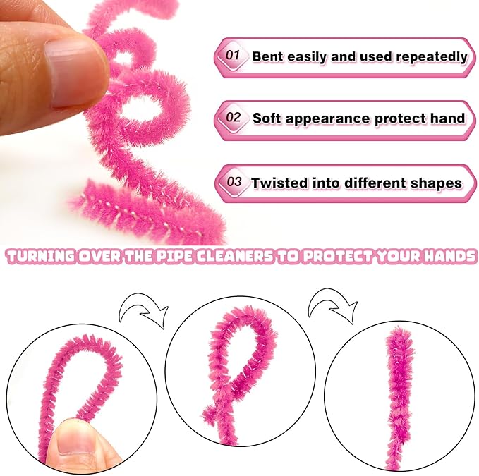 TOAOB 100pcs Pipe Cleaners Light Pink Pipe Cleaners Chenille Stems 6mm x 12 Inch Pipe Cleaners Craft Supplies for Art DIY Crafts Decorations