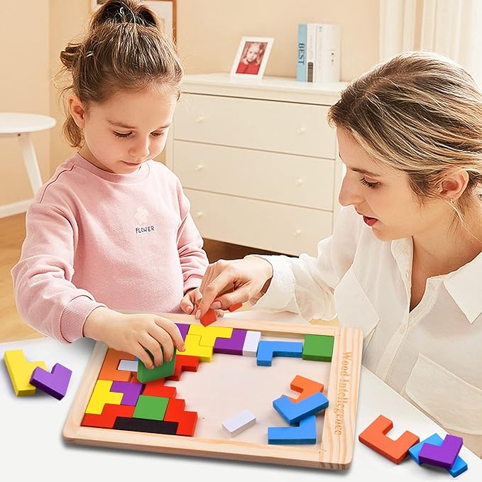 FFTROC Wooden Puzzles for Kids Ages 4-8 8-10 Thick Colorful 3D Russian Blocks and Brain Teaser Tangram Jigsaw STEM Intelligence Toys Educational Gift for Toddlers 3 4 5 6 7 Years Old Boys Girls