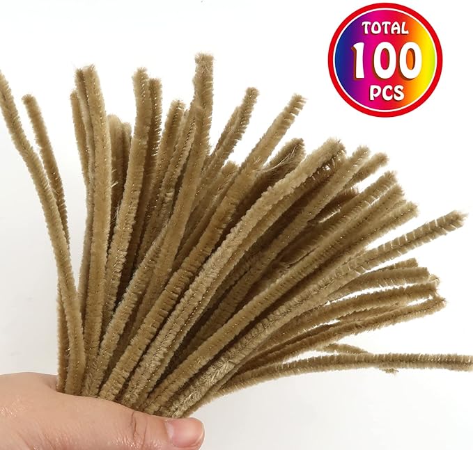 TOAOB 100pcs Pipe Cleaners Light Brown Chenille Stems 6mm x 12 Inch Fuzzy Sticks Craft Supplies for Art DIY Crafts Decorations