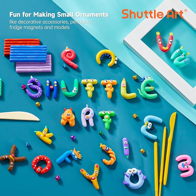 Shuttle Art Polymer Clay, 60 Colors Oven Bake Modeling Clay, Creative Clay Kit with 19 Clay Tools and 16 Kinds of Accessories, Non-Toxic, Non-Sticky, Ideal DIY Art Craft Clay Gift for Kids Adults