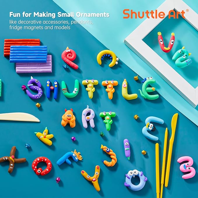 Shuttle Art Polymer Clay, 60 Colors Oven Bake Modeling Clay, Creative Clay Kit with 19 Clay Tools and 16 Kinds of Accessories, Non-Toxic, Non-Sticky, Ideal DIY Art Craft Clay Gift for Kids Adults