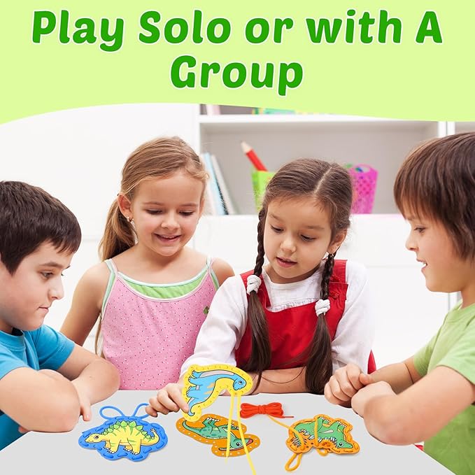 Aizweb Dinosaur Lacing Cards,Sewing Kit for Toddlers, Fine Motor Skill Toys,Threading Toys for Preschoolers,Shoe Tying Practice Art and Craft for Kids Educational Kindergarten Learning Activities