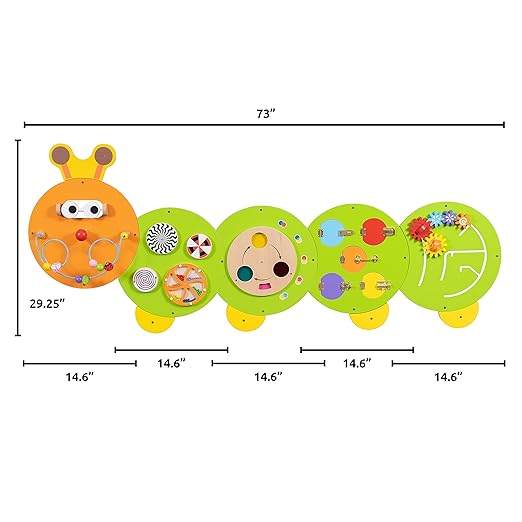 SPARK & WOW Caterpillar Activity Wall Panels | Ages 18m+ | Montessori Sensory Wall Toy | 8 Activities | Busy Board | Toddler Room Decor