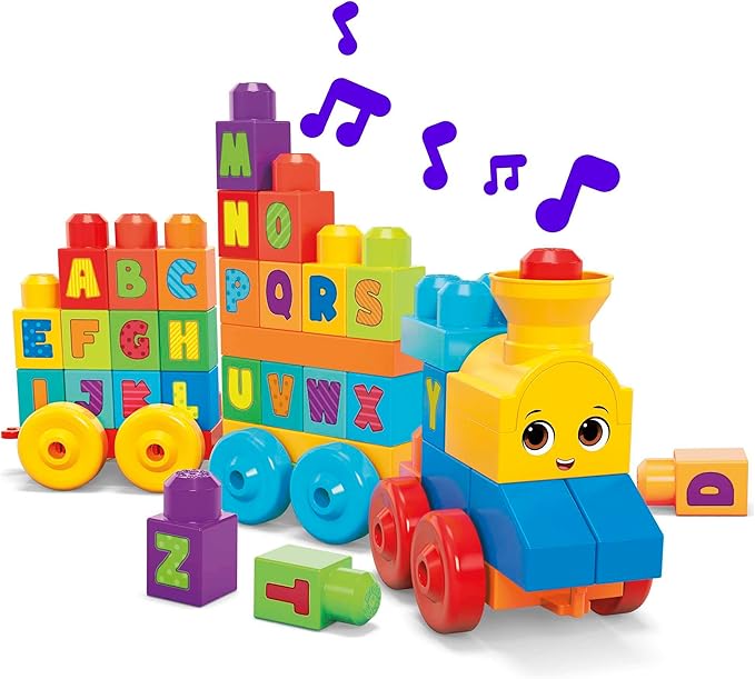 MEGA BLOKS First Builders Toddler Building Blocks Toy Set, ABC Musical Train with 50 Pieces, Music and Sounds, Ages 1+ Years