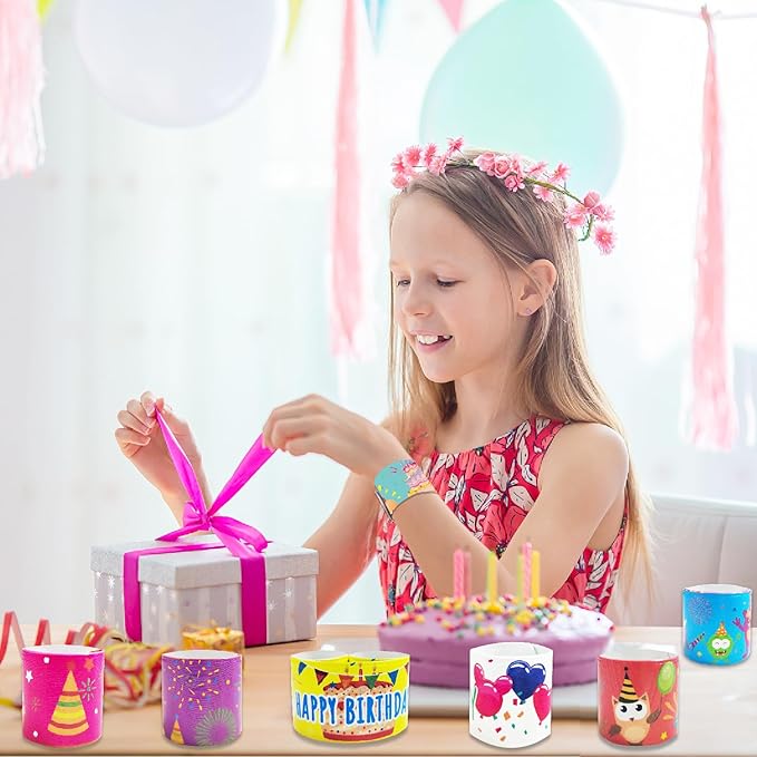 Viicoor Birthday 48PCS Slap Bracelets Snap Bracelet Wrisrtband for Party Favors Basket Bag Filler School Prizes Exchanging Gifts