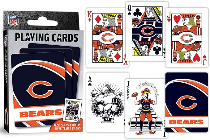 MasterPieces - NFL Playing Cards, Officially Licensed Chicago Bears Football Deck, Family Games for Adults and Kids, Standard Index