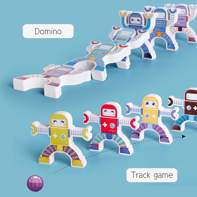 Wooden Robots Stacking Balancing Block Puzzle Game Building Toy Educational STEM Montessori for Preschool Kids Toddlers Sorting Skill Developing Intelligence Play Kits