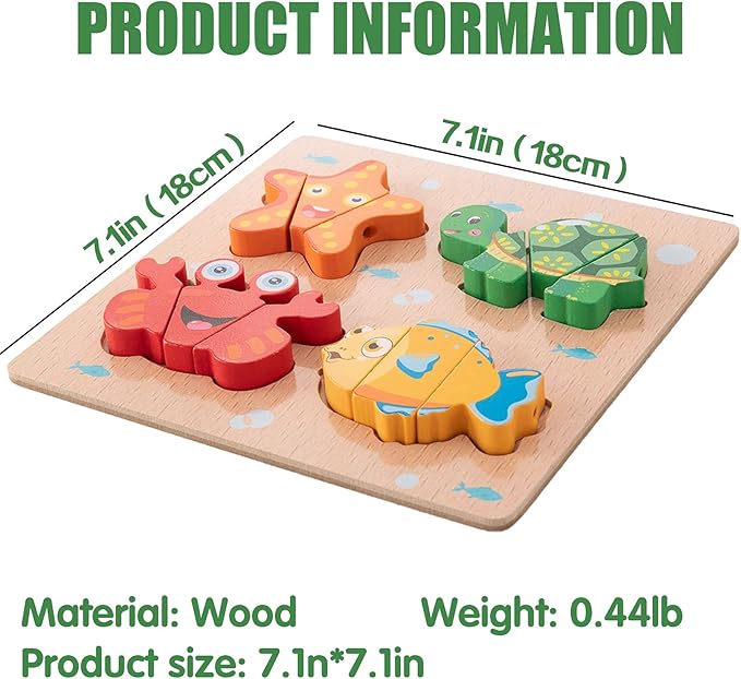 CUCOS Wooden Toddler Puzzles for Kids Ages 1-5 Years Old, Wooden Peg Marine Life Toddler Puzzles, Learning Toys Educational Gift for Girls and Boys