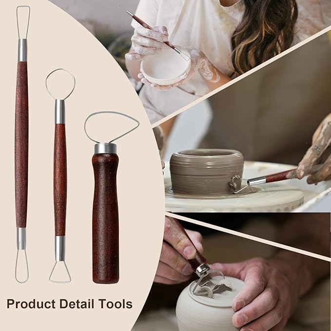 Amrules Clay Tools Kit, 31 PCS Red Pottery Tools, Practical Polymer Clay Sculpting Tools Kit, Air Dry Clay Tools Set for Adults, Pottery Craft, Dotting, Carving, Drawing, Molding, Modeling, Shaping