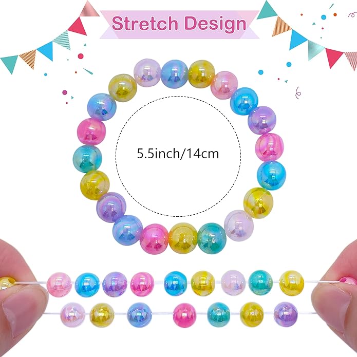 12 PCS Kids Bracelets for Girls Jewelry Little Girl Beaded Bracelets Flower Butterfly LOVE Letter Pink Princess Pretend Play Easter Christmas Birthday Gift