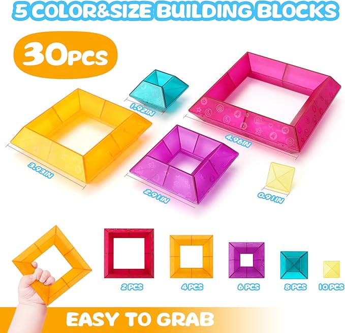 Building Block Sets for Toddlers 2 3 4 5 6 Year Old | 30 Pcs Pyramid Stacking Blocks Toys for Boys Girls | STEM Preschool Educational Light Table Toys Gifts for Toddlers Kids Age 2-4 3-5