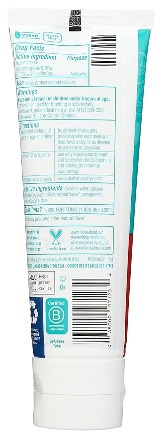 Tom's of Maine Natural Kid's Fluoride Toothpaste, Silly Strawberry, 5.1 oz. (back in original formula)