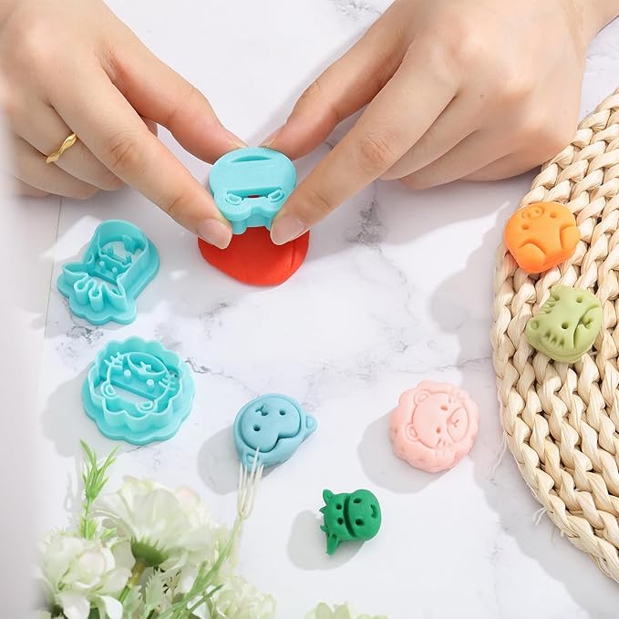 ORIGACH 12 Style Cute Animal Clay Cutters, Animal Studs Polymer Clay Cutters Set Cat Bear Pig Cow Clay Cutters for Earring Making Small Animal Face Studs Clay Cutters for Jewelry Making